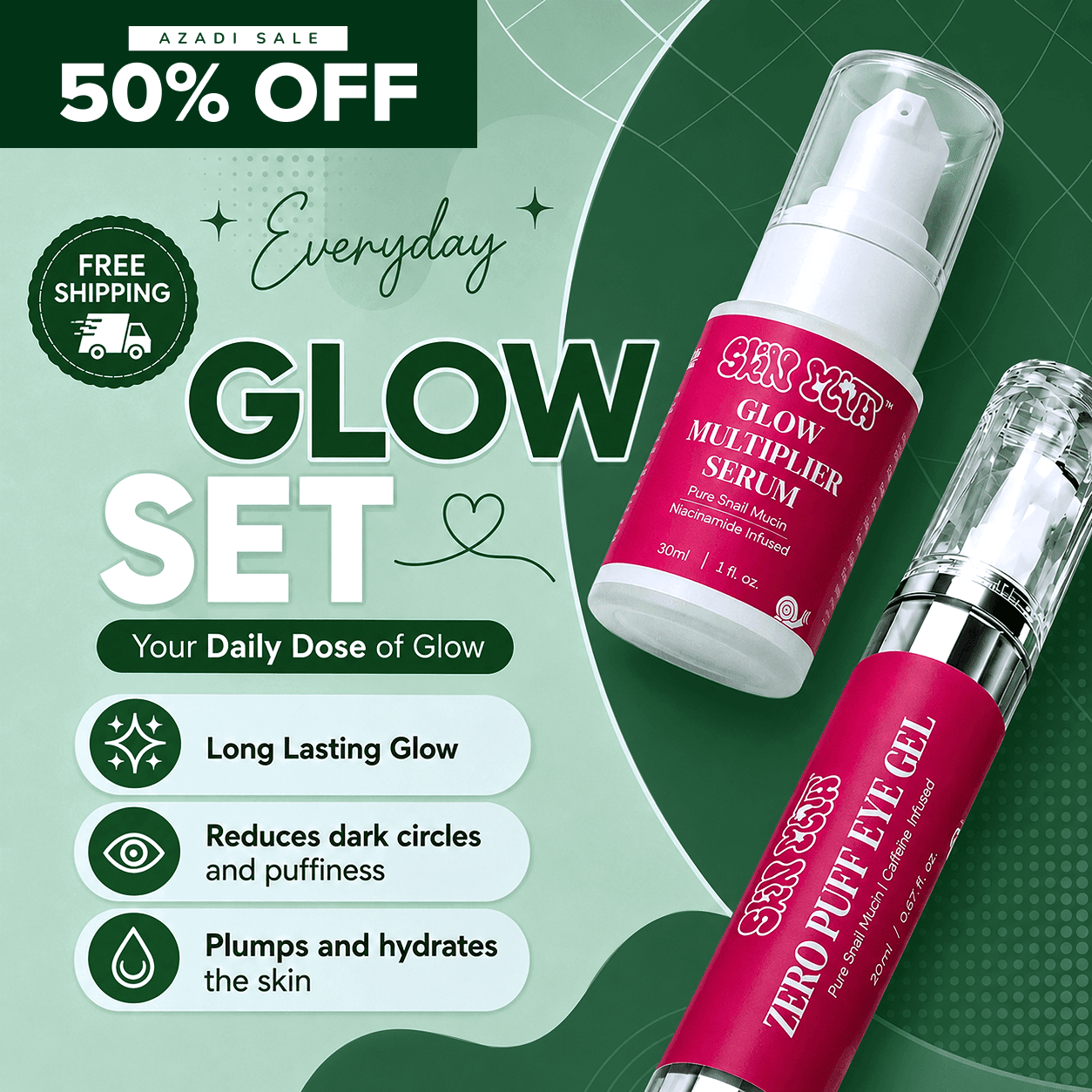 Skinmath Everyday Glow Set with serum featuring a sleek bottle and a dropper for radiant, healthy skin.